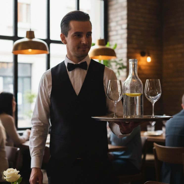 camarero botella de agua